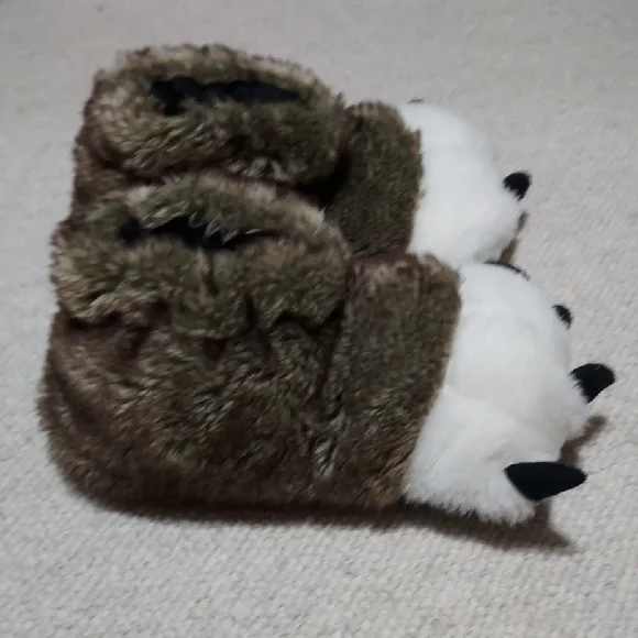 Lazy One Furry Monster Paw Slippers - Brown and White - Picture 3 of 9